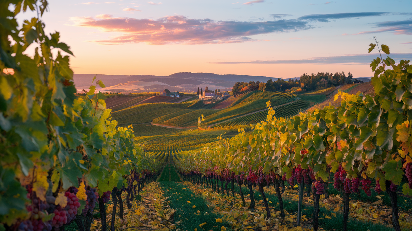 South Moravian vineyards with wine cellars and Palava Hills