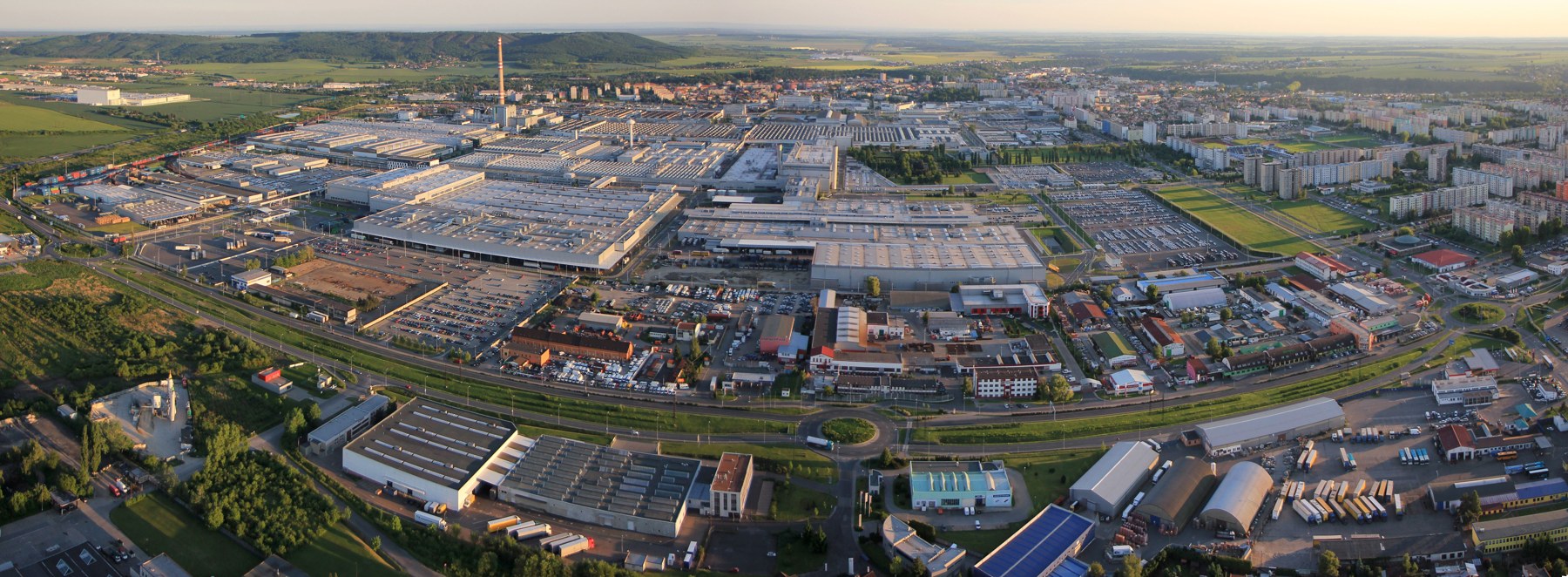 Aerial view of Skoda Auto factory complex in Mlada Boleslav