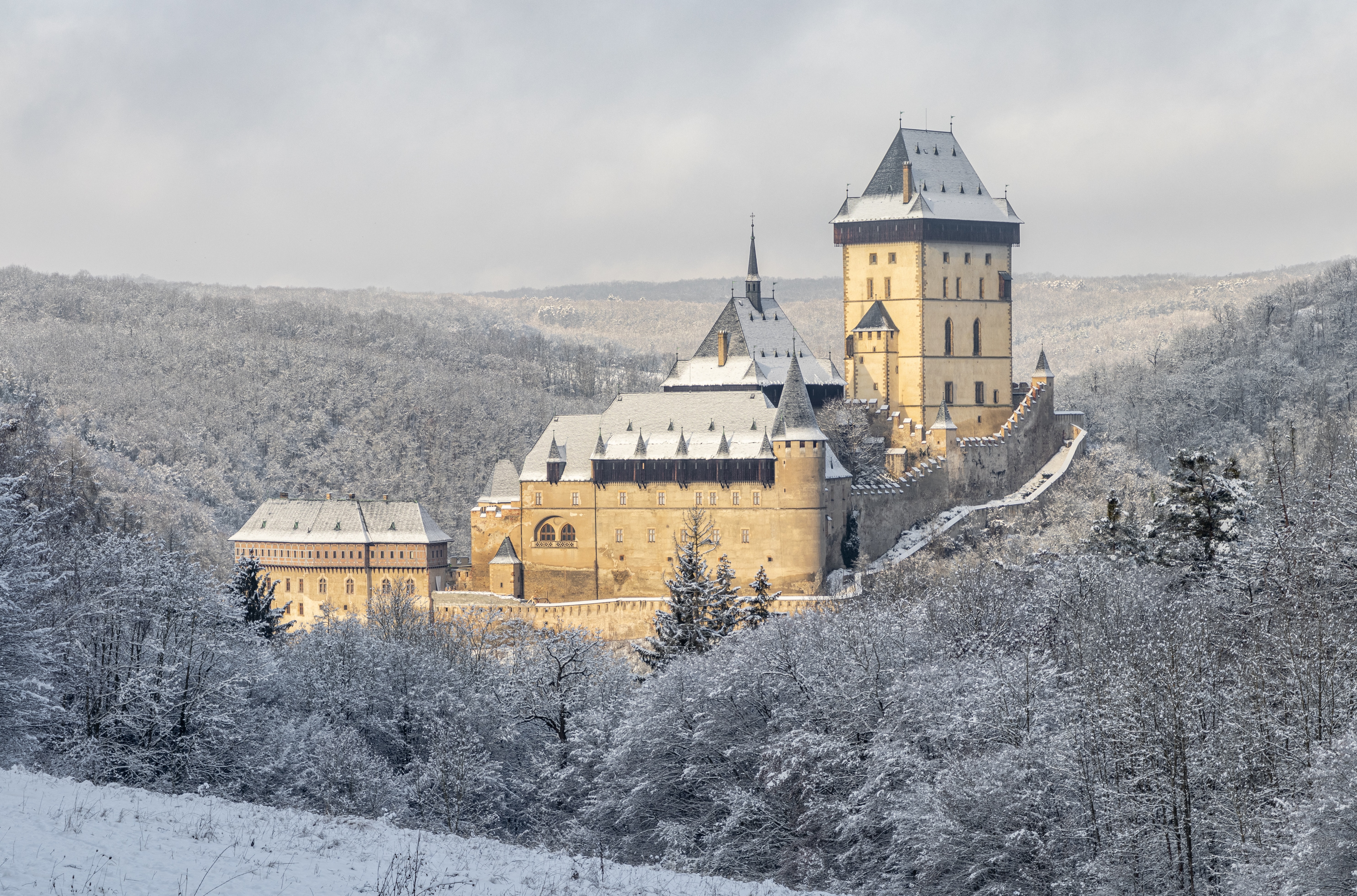 Karlstejn Castle in winter snow