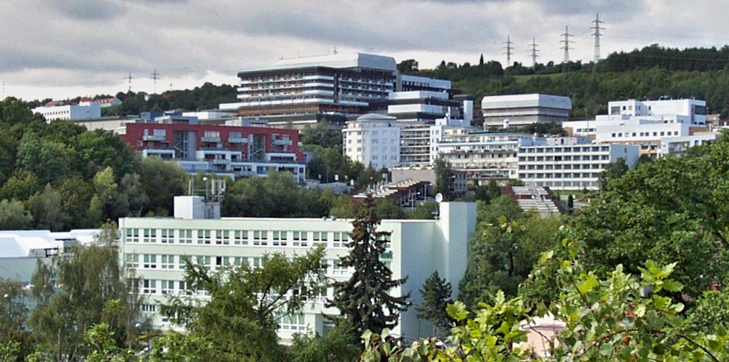 Na Homolce Hospital campus in Prague seen from a hillside