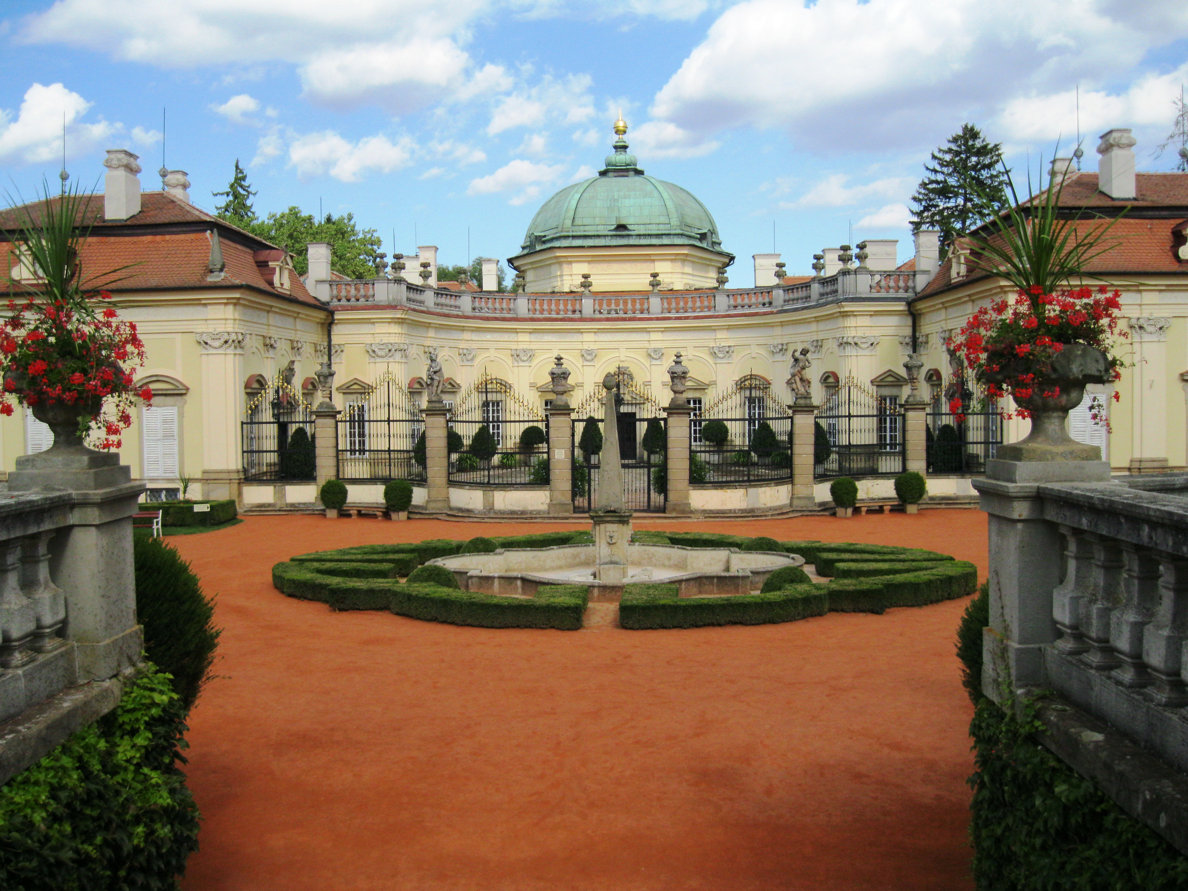 Buchlovice Chateau baroque villa and garden fountain