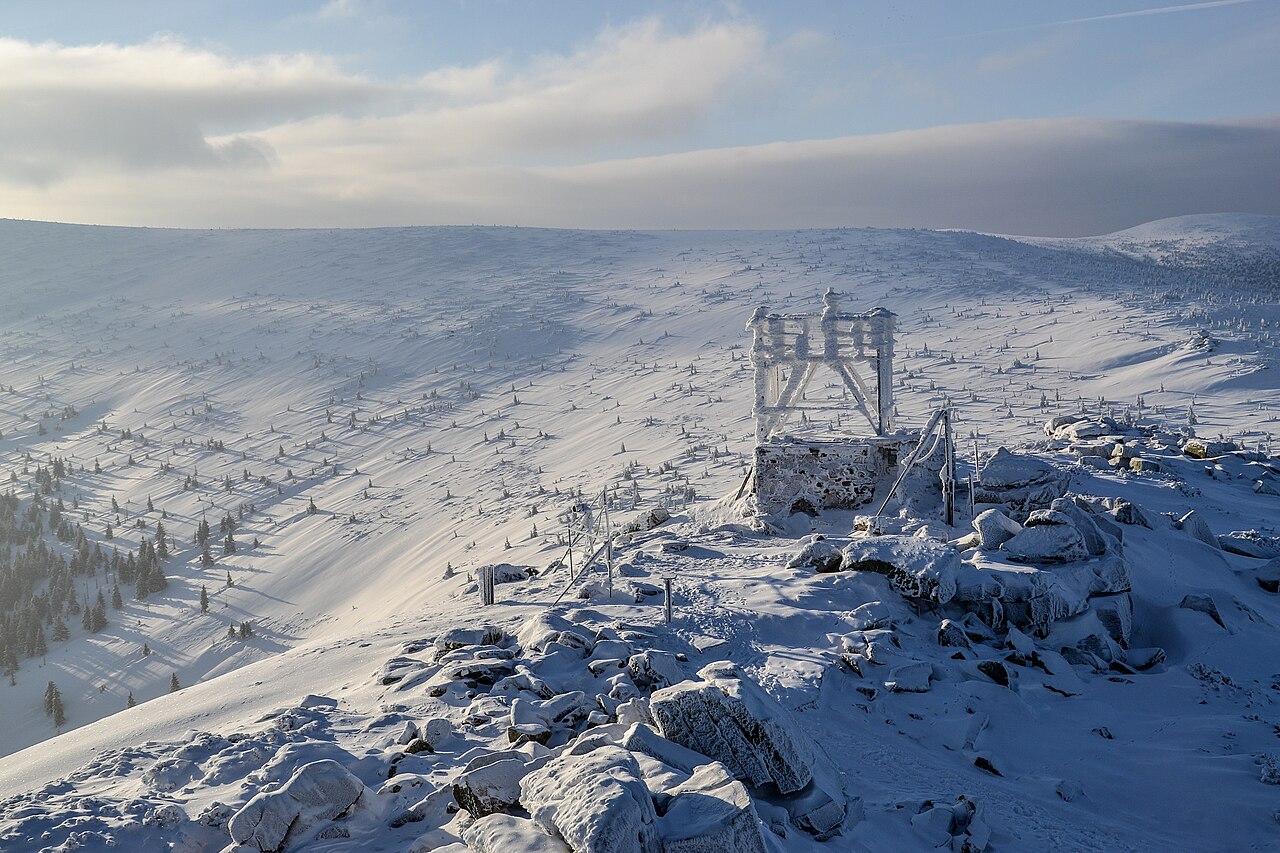 The Giant Mountains in winter, viewed from Szrenica on the Polish side of the range.