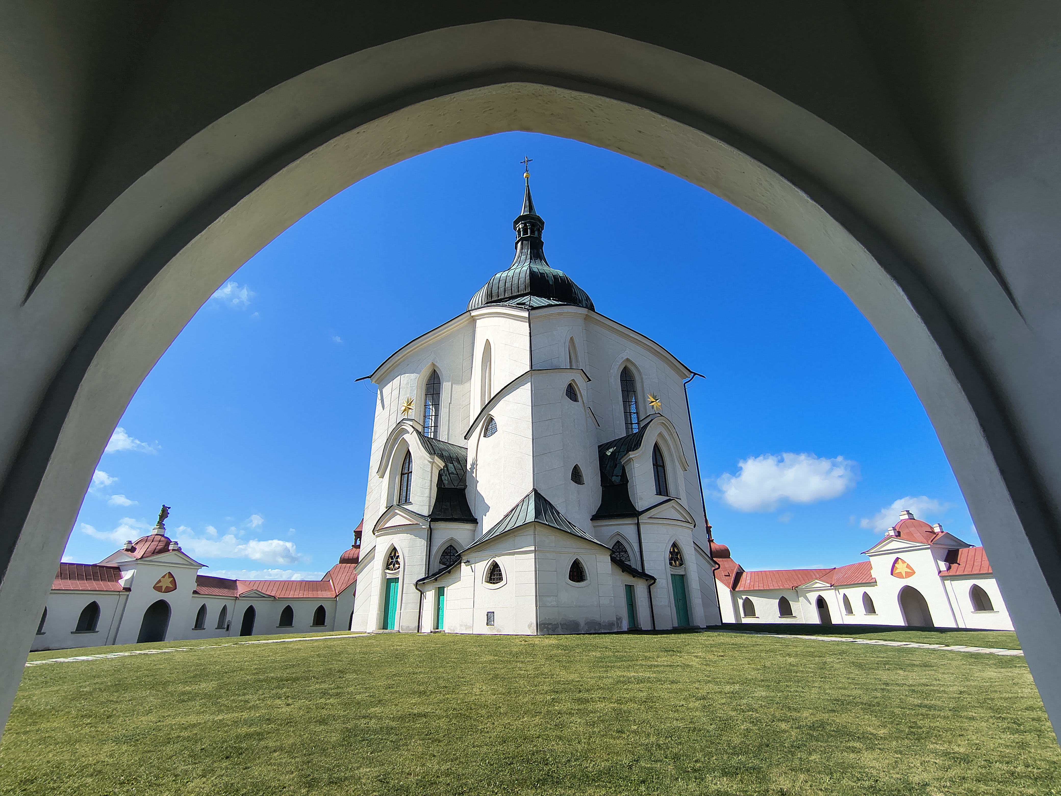 Pilgrimage Church of St John of Nepomuk at Zelena Hora seen through ambit archway