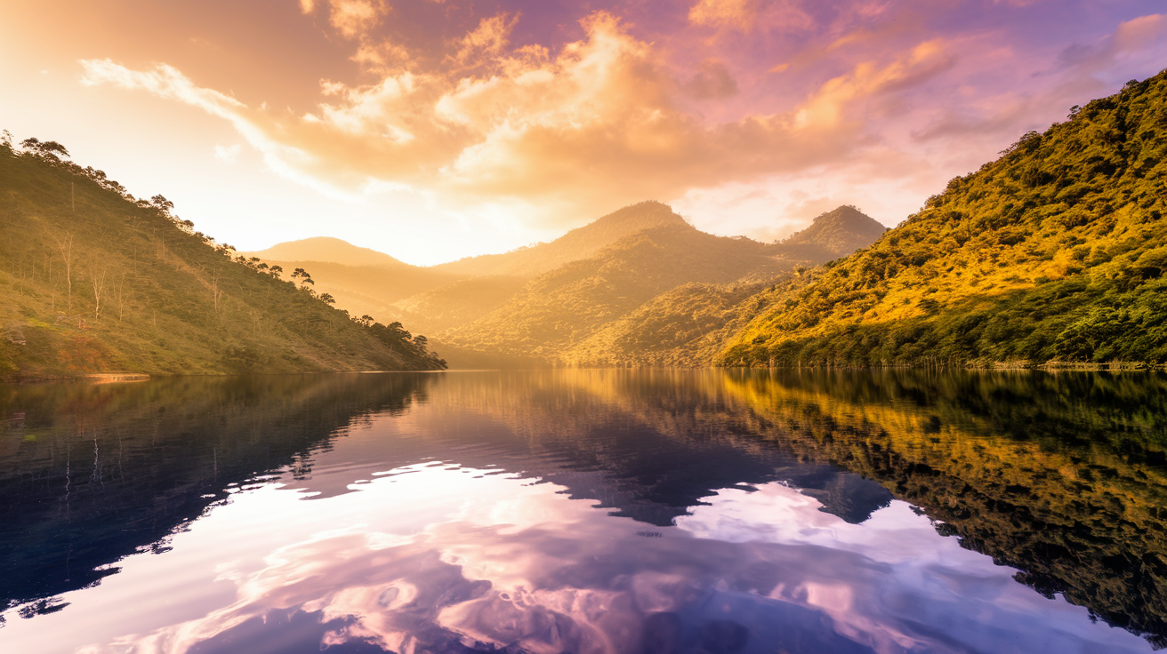 New Athos Monastery overlooking lake with Central America mountains