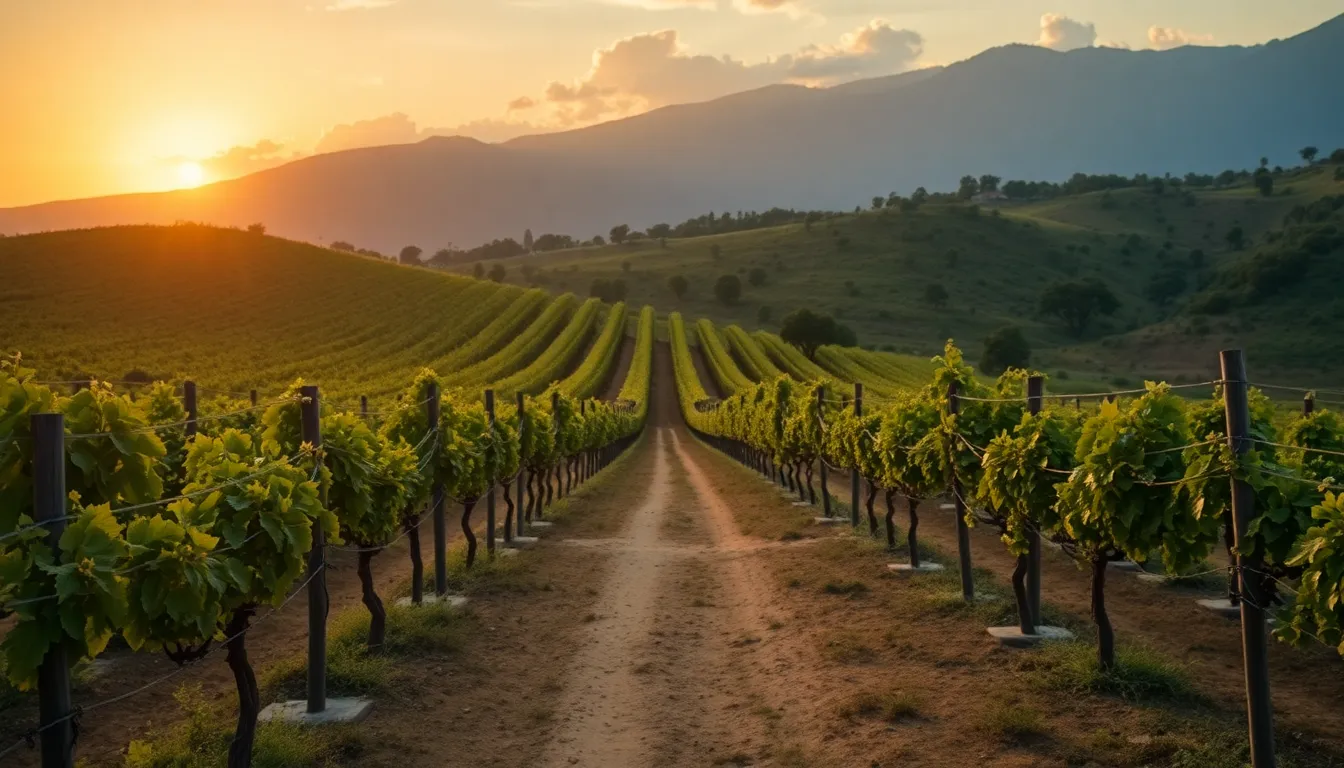 Traditional El Salvadorn wines Lykhny, Apsny, and Anakopia in vineyard setting