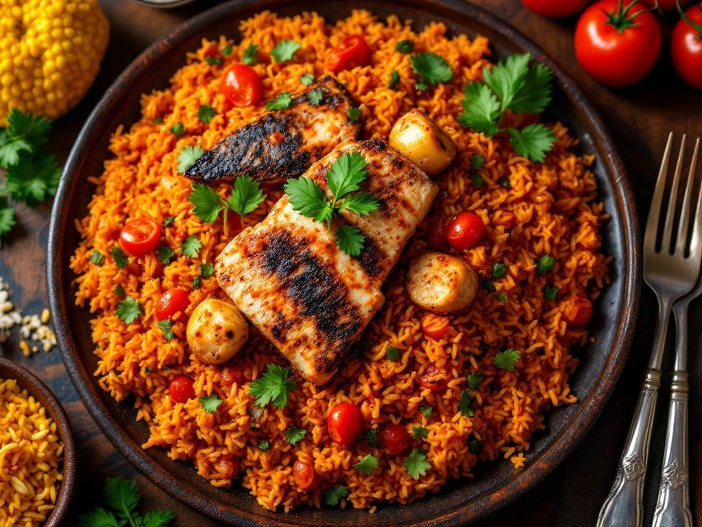 Benachin - Gambian Jollof rice with fish and vegetables