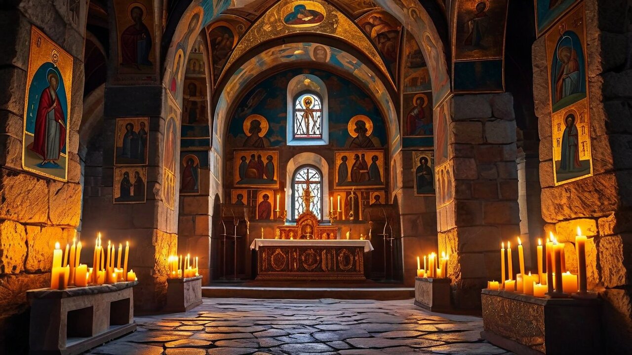Traditional Georgian Orthodox church in the mountains