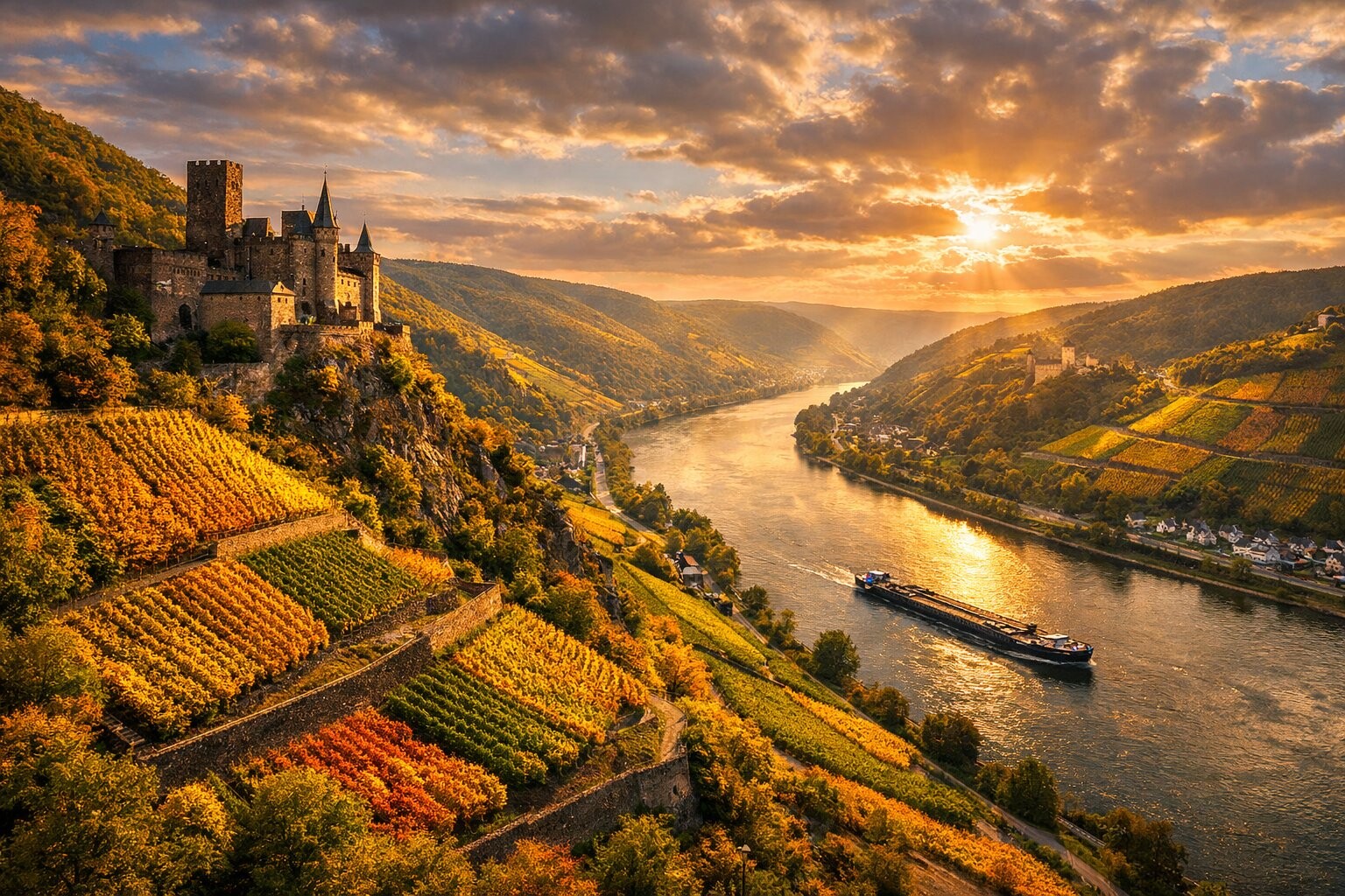 Medieval castles above the Rhine River valley, UNESCO World Heritage landscape
