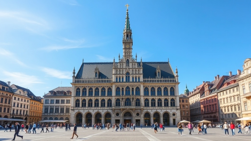 Marienplatz square with the New Town Hall and Glockenspiel in Munich