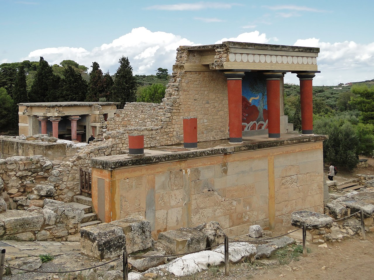 Knossos Palace Minoan ruins in Crete with red columns