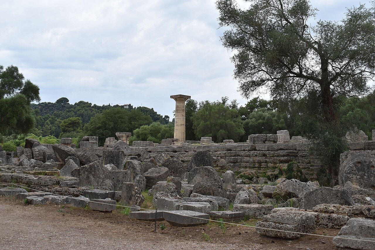Ancient Olympia archaeological site with temple columns