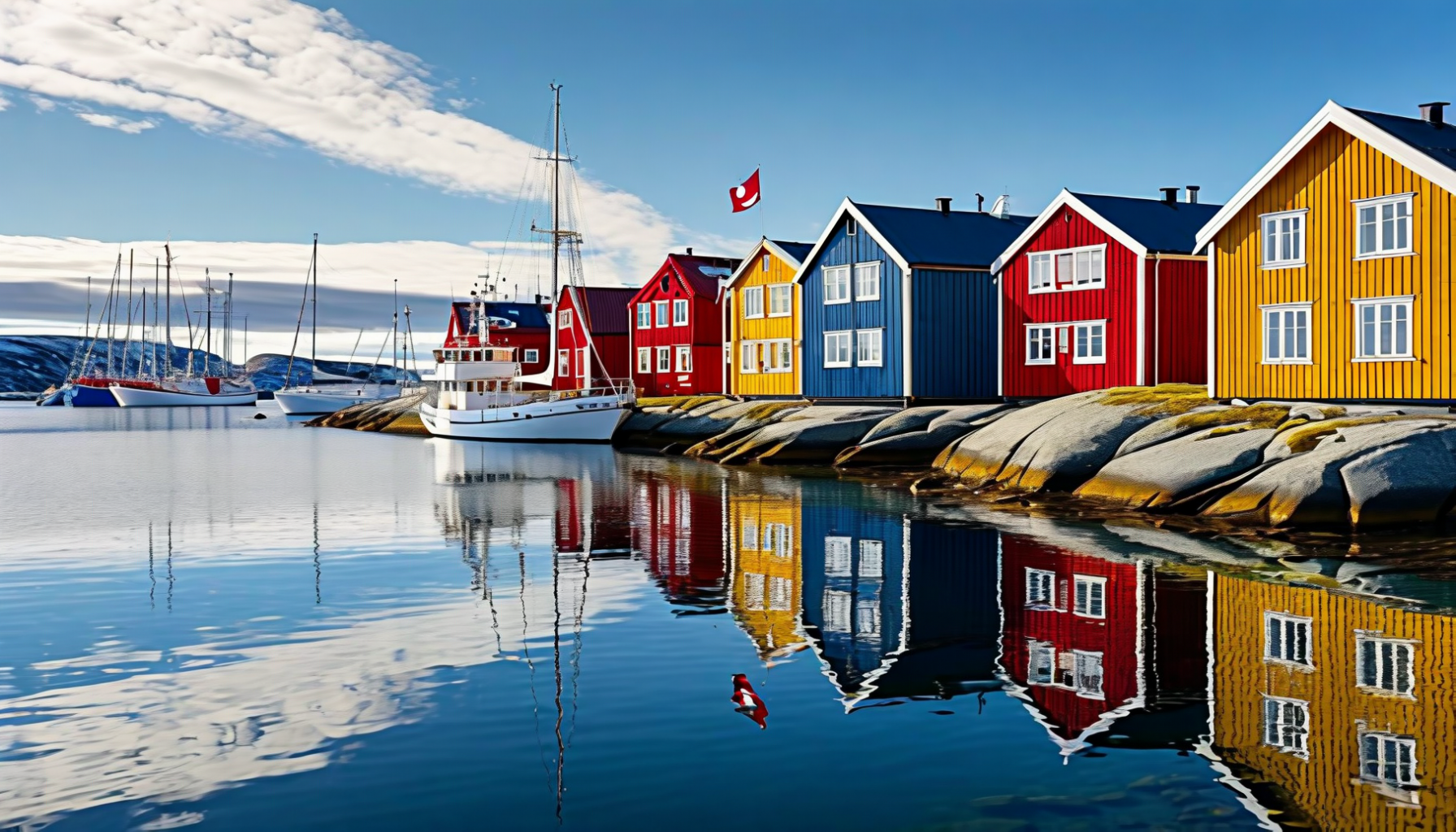 Nuuk colourful harbour houses