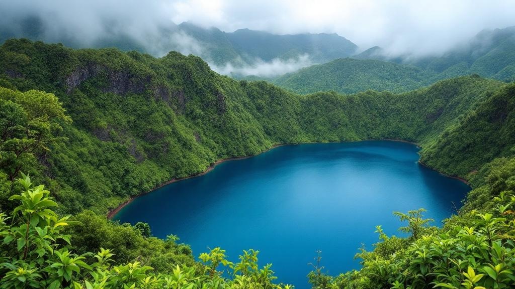 Grand Etang volcanic crater lake surrounded by rainforest in Grenada