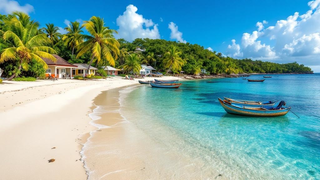Turquoise waters and white sand beach on Carriacou, Grenada