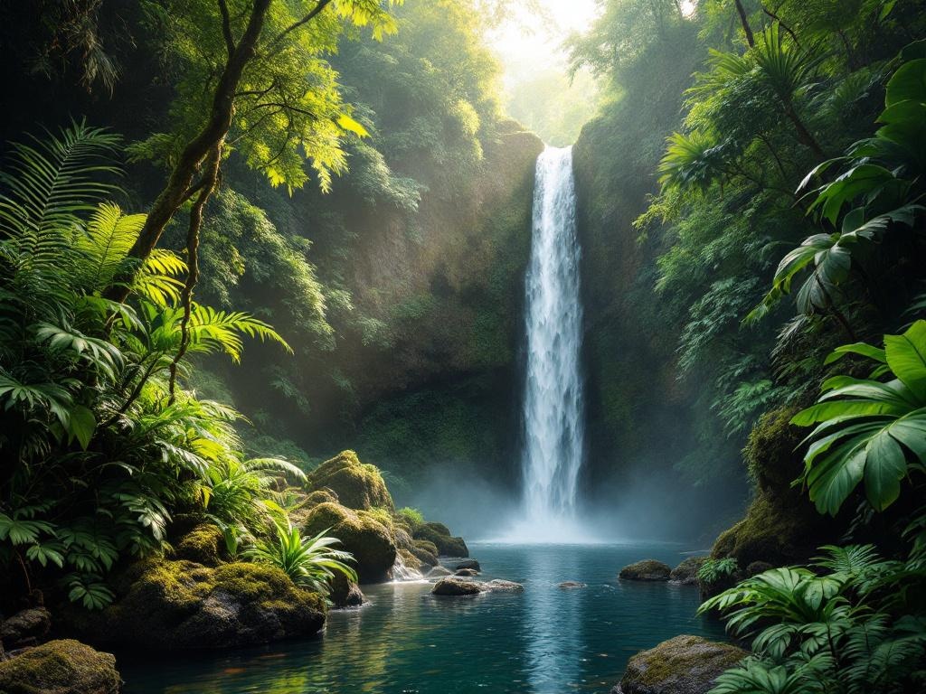 Chutes du Carbet waterfall plunging through tropical rainforest in Guadeloupe