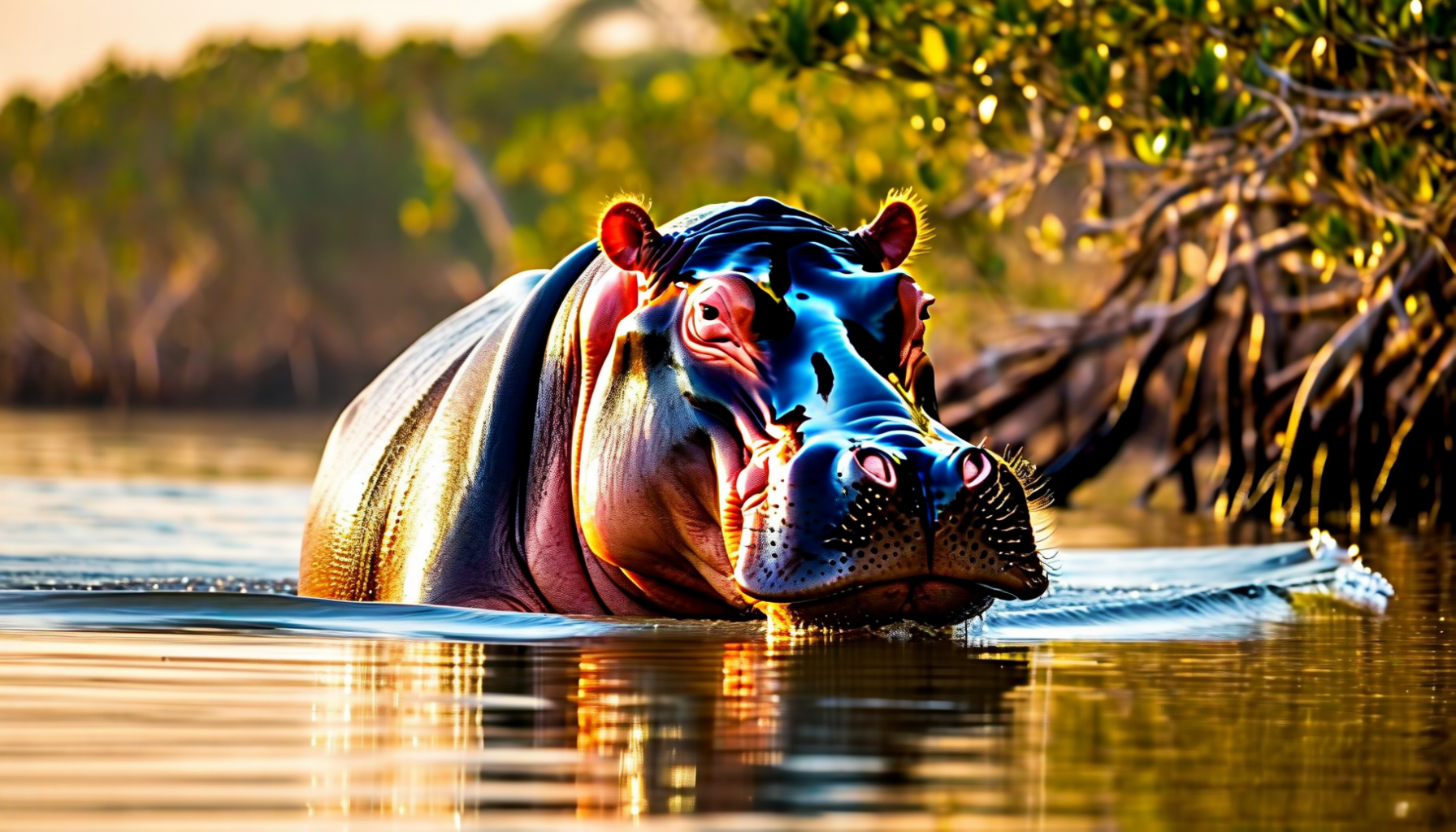 Saltwater hippos in Orango