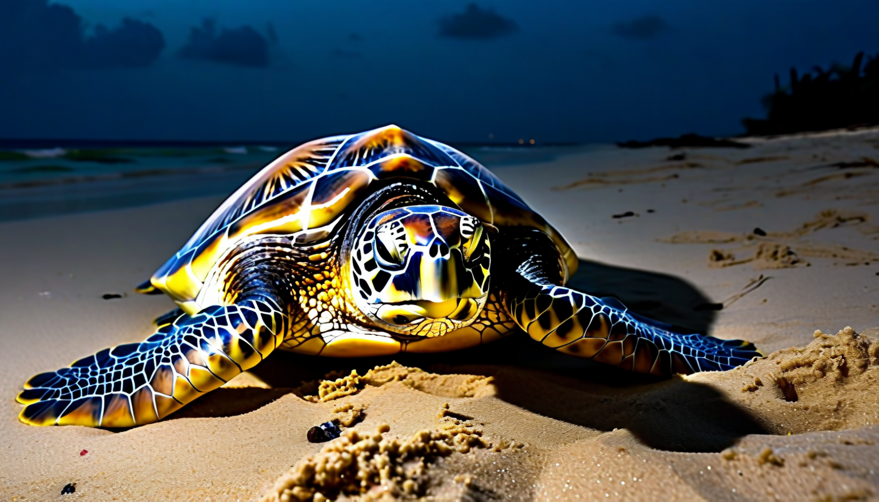 Green turtle nesting on Poilão