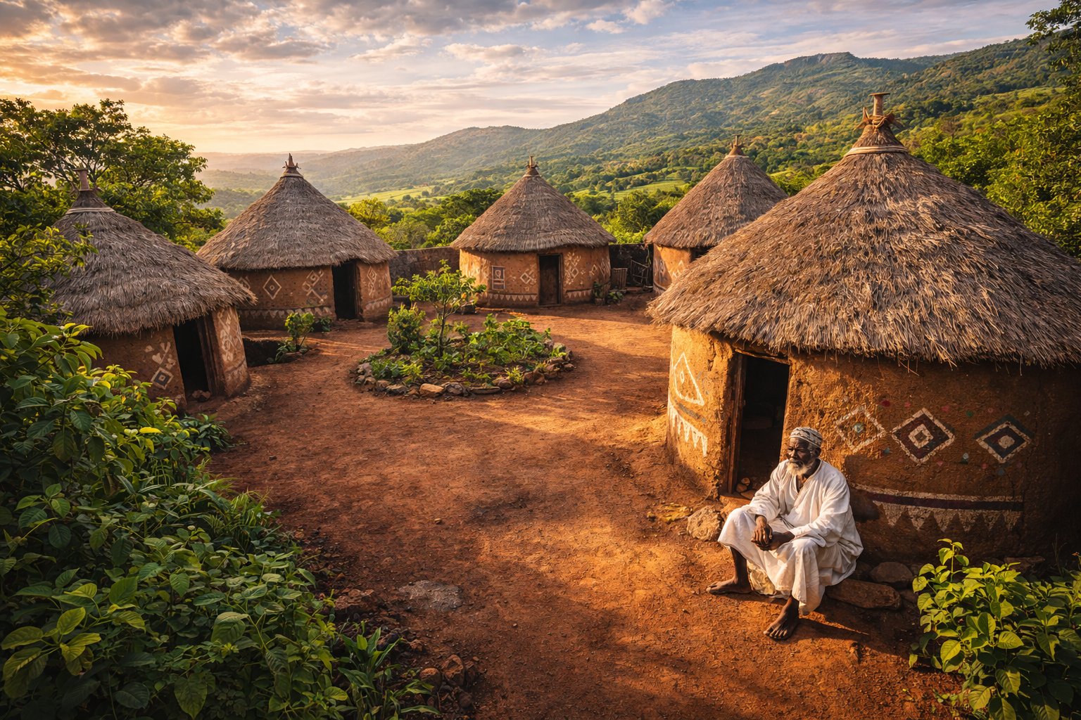 Traditional Fulani village in Fouta Djallon highlands, Guinea