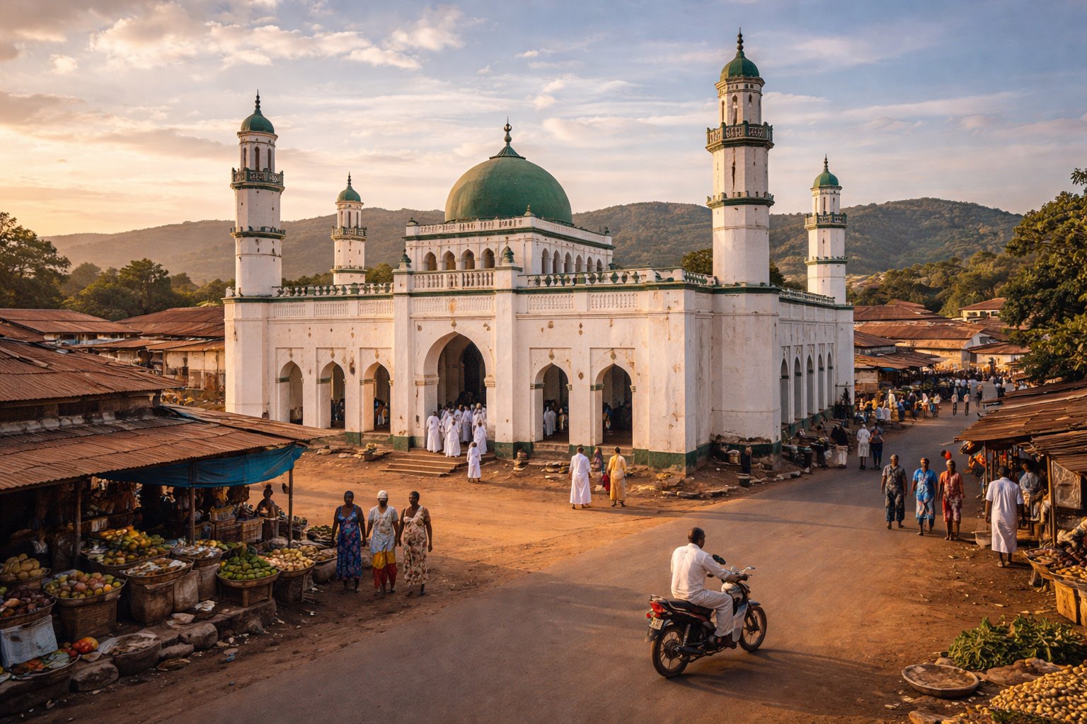 Grande Mosquée de Labé with green dome and minarets, Guinea