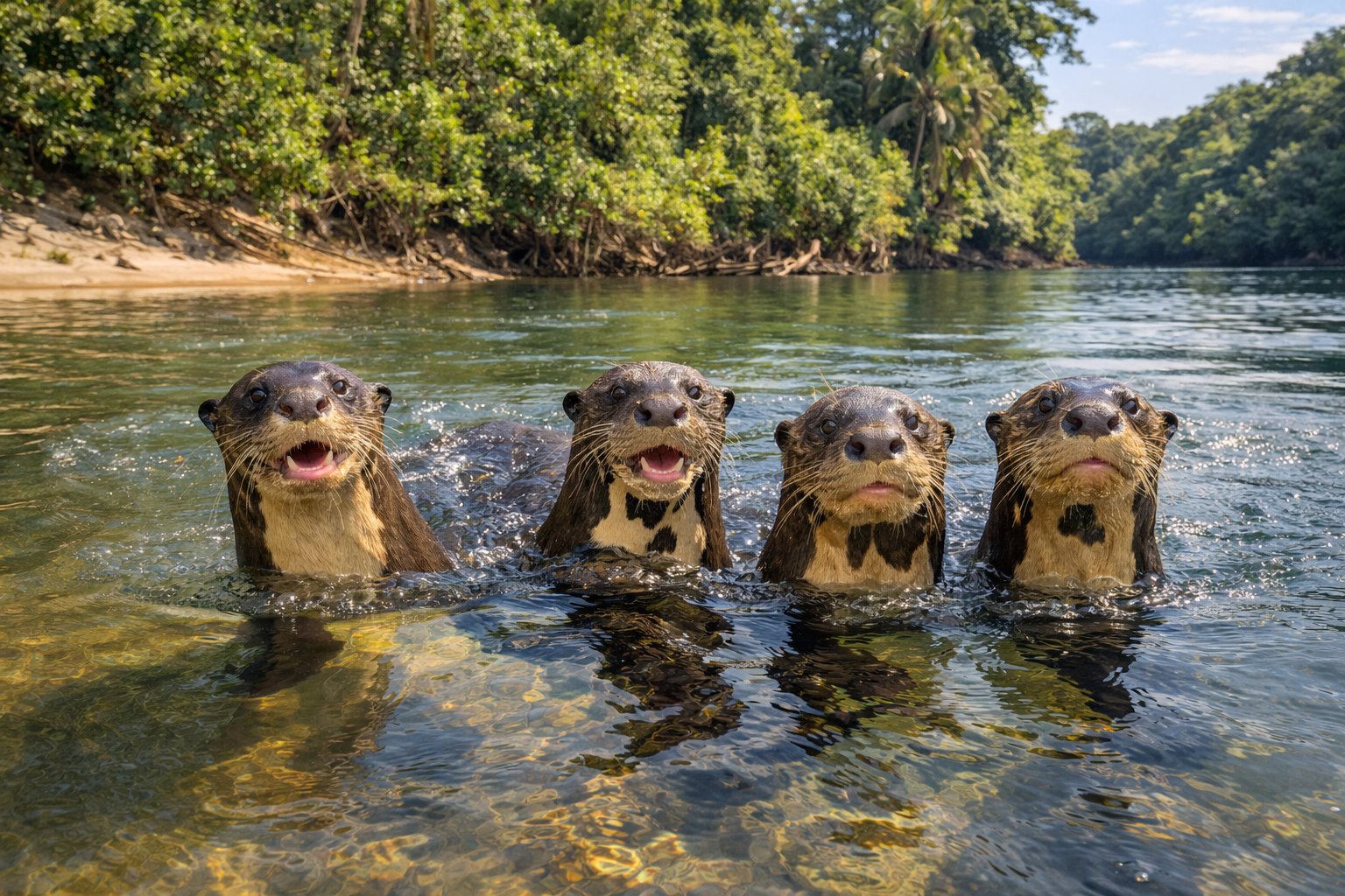 Giant river otter family in Rupununi