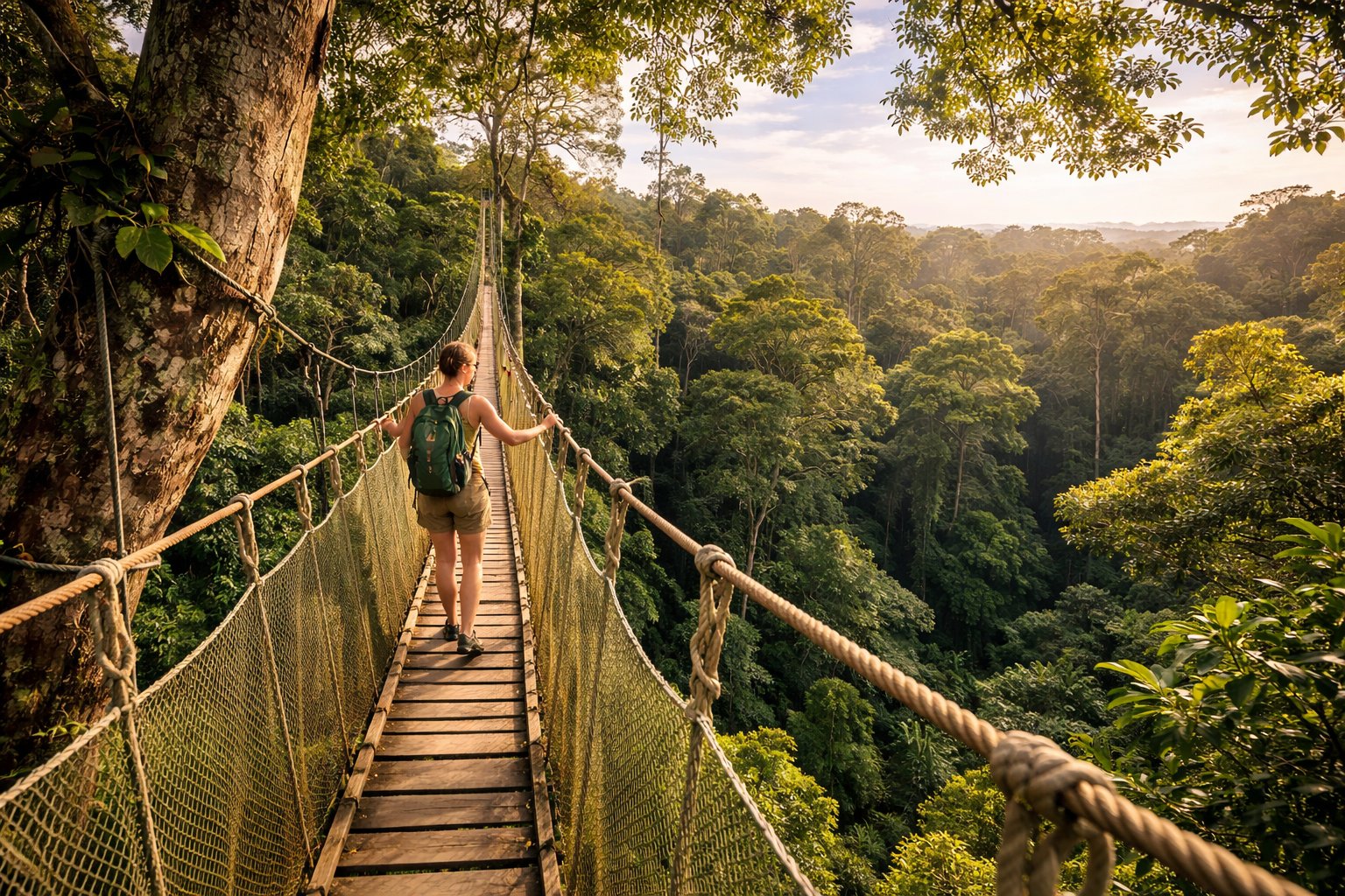 Iwokrama canopy walkway above rainforest
