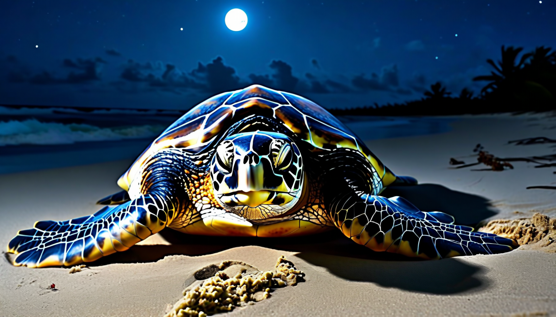 Leatherback sea turtle nesting at Shell Beach