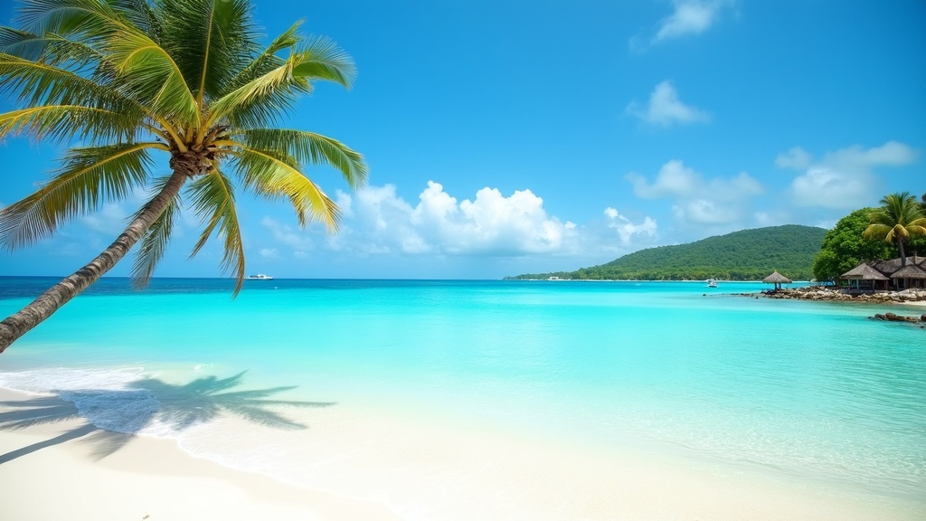 Tropical beach in Haiti with palm trees