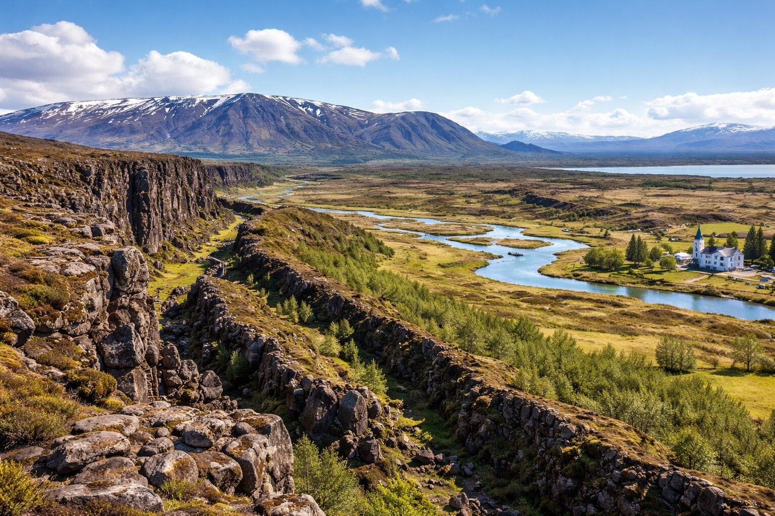 Þingvellir church and rift valley
