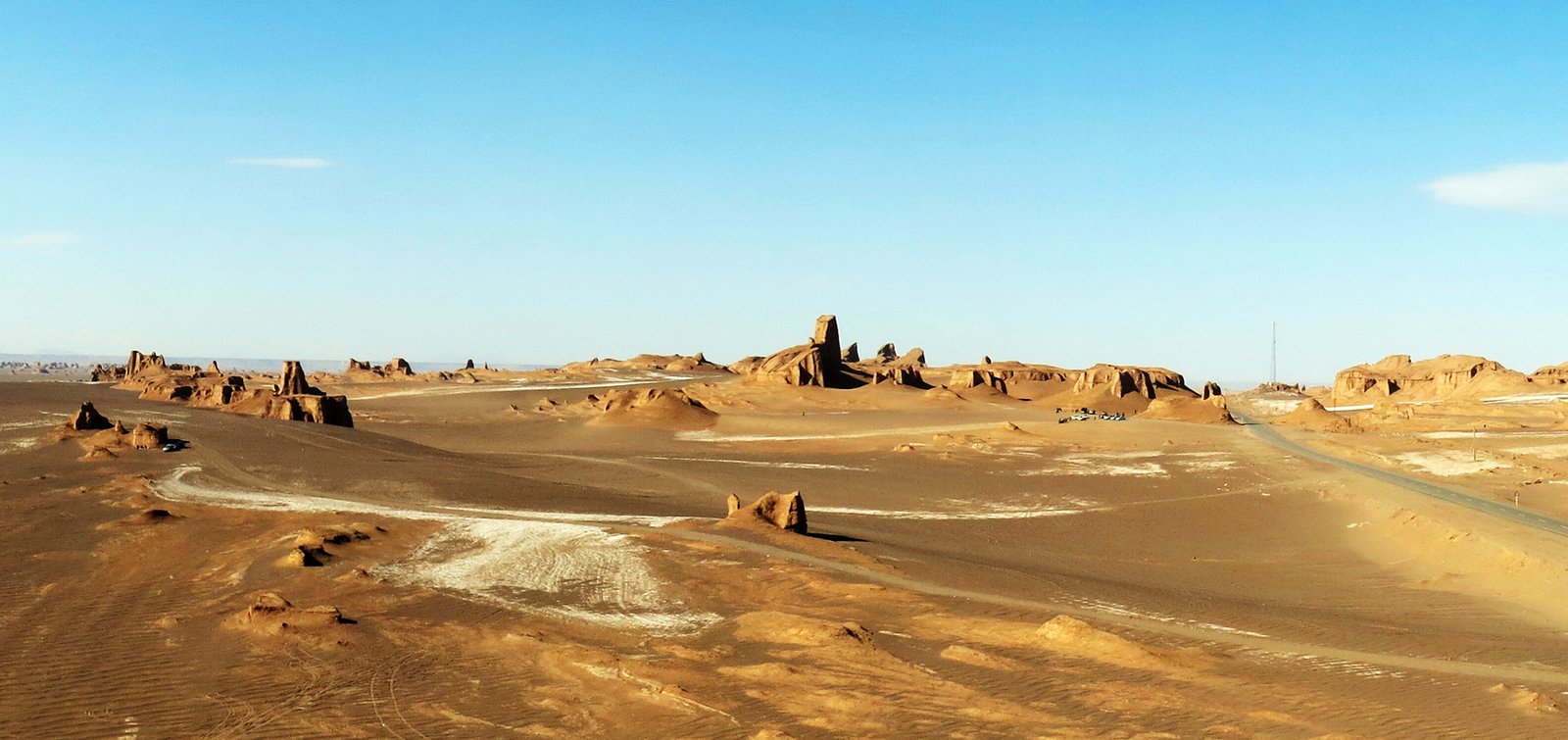 The Kaluts yardangs of the Lut Desert, wind-sculpted sandstone ridges