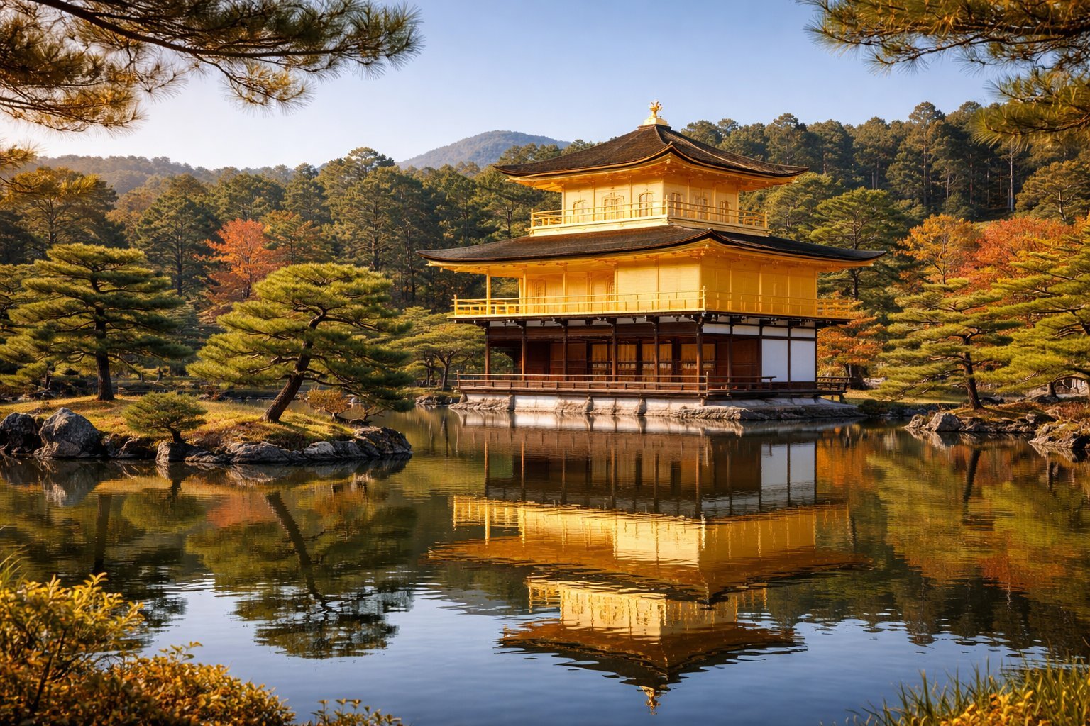 Kinkaku-ji Golden Pavilion reflected in mirror pond