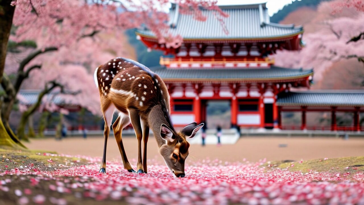 Sacred deer bowing in Nara Park