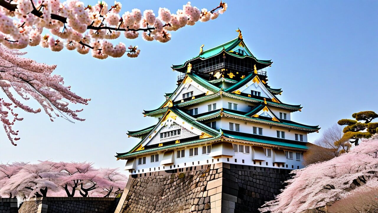 Osaka Castle surrounded by cherry blossoms