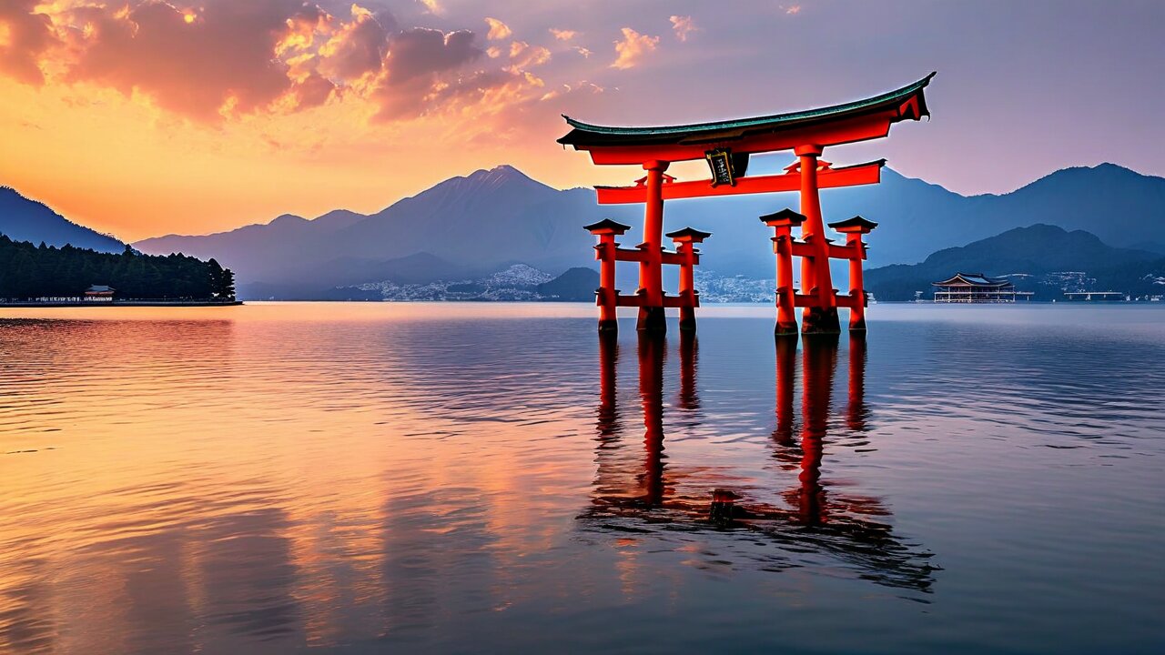 Itsukushima Shrine floating torii gate at Miyajima Island