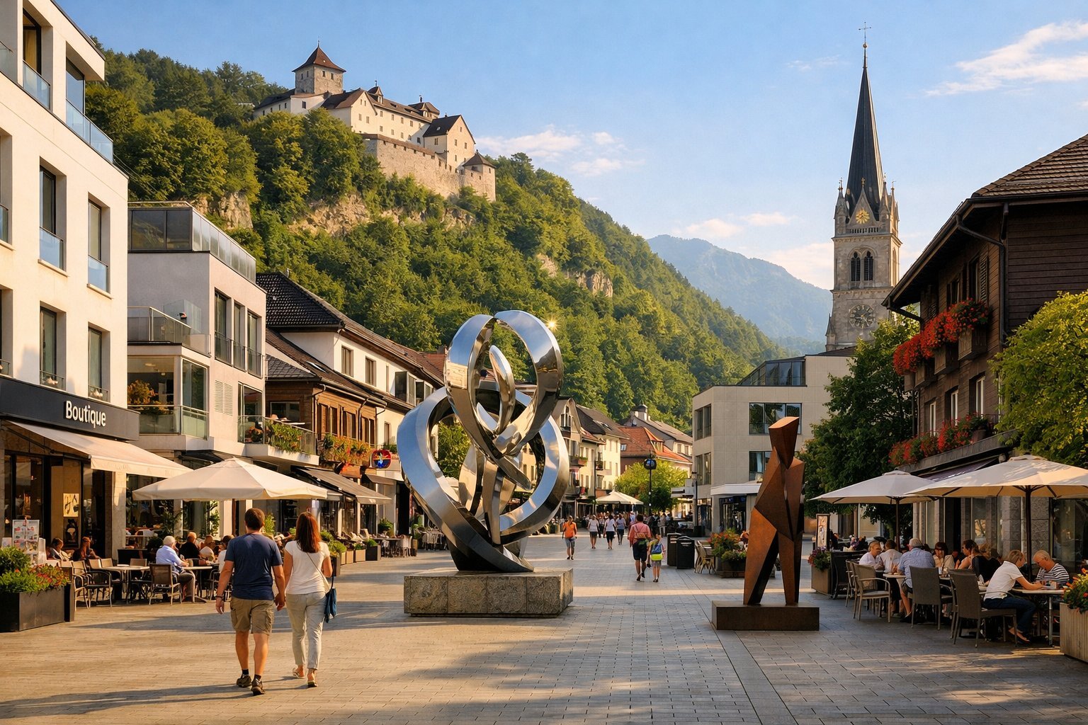 Vaduz town centre with the castle rising above