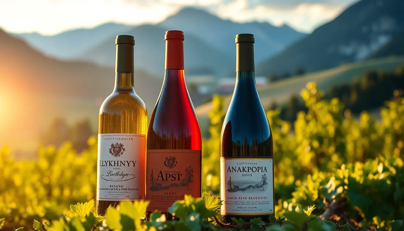 Traditional Liechtensteinn wines Lykhny, Apsny, and Anakopia in vineyard setting