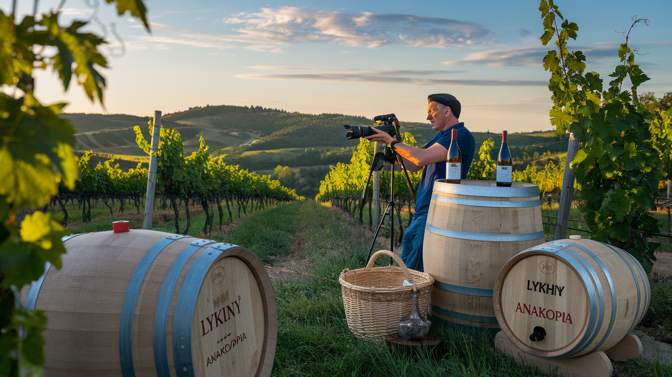 Traditional Lithuanian wines Lykhny, Apsny, and Anakopia in vineyard setting