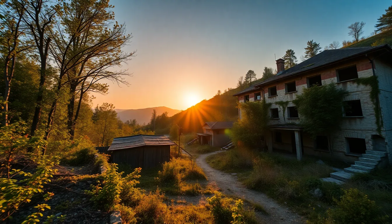 Tkvarcheli Ghost Town - abandoned Soviet mining city with overgrown buildings