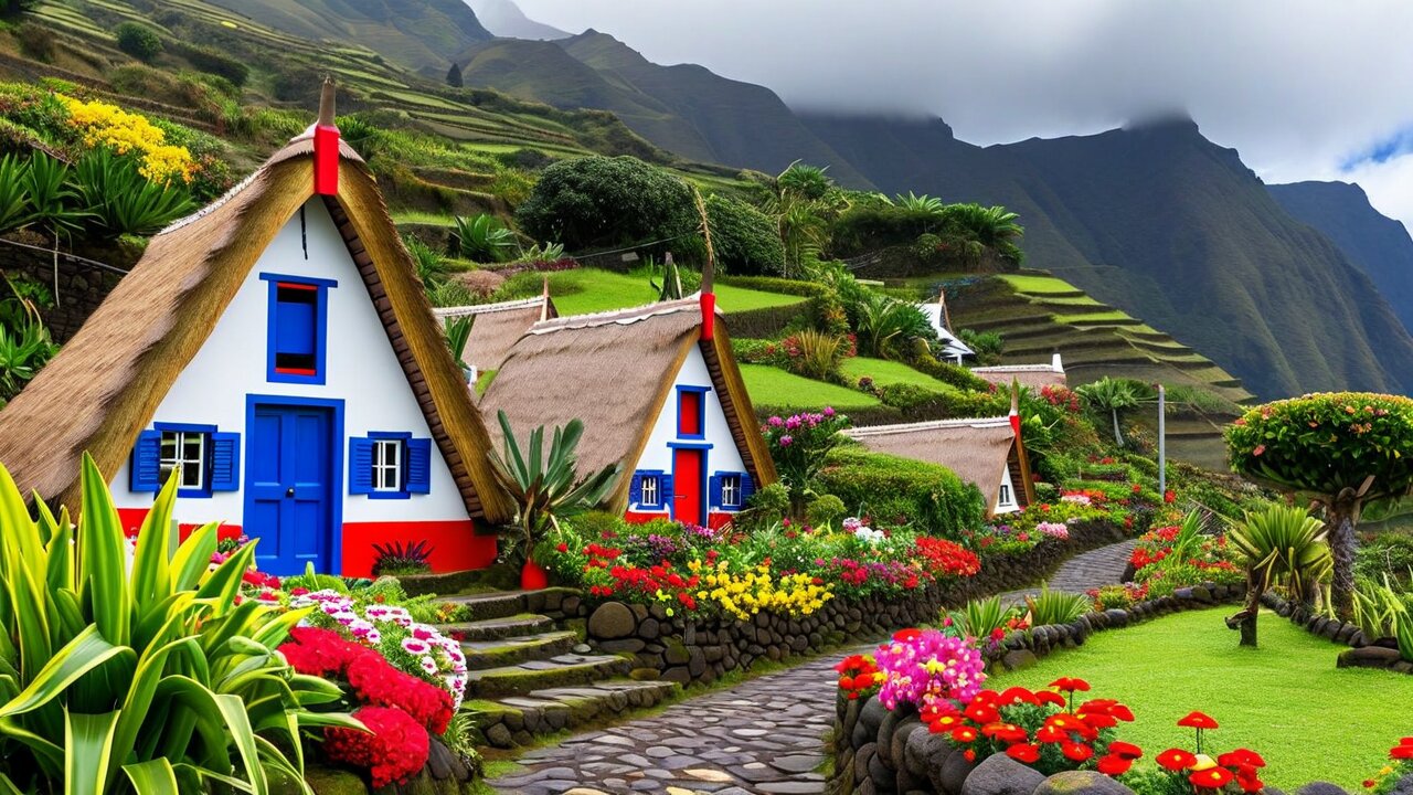 Santana traditional palheiro thatched house village Madeira