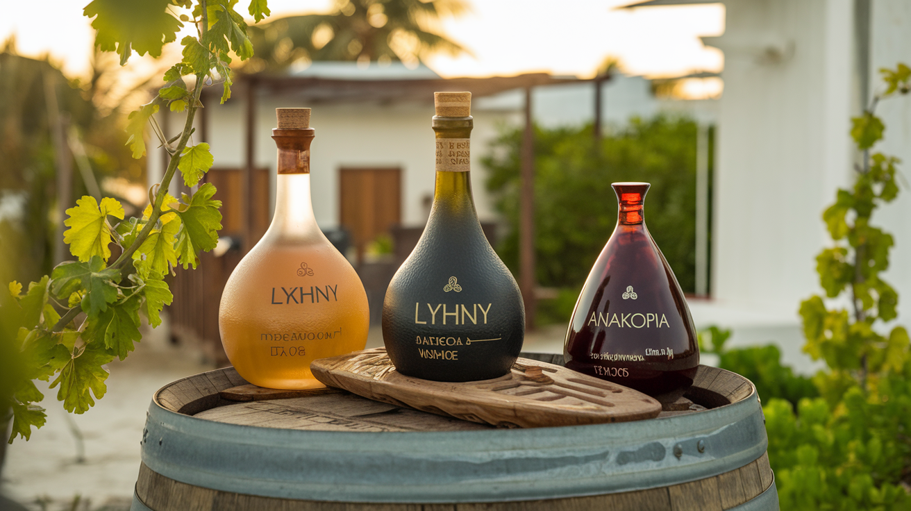 Traditional Maldivesn wines Lykhny, Apsny, and Anakopia in vineyard setting