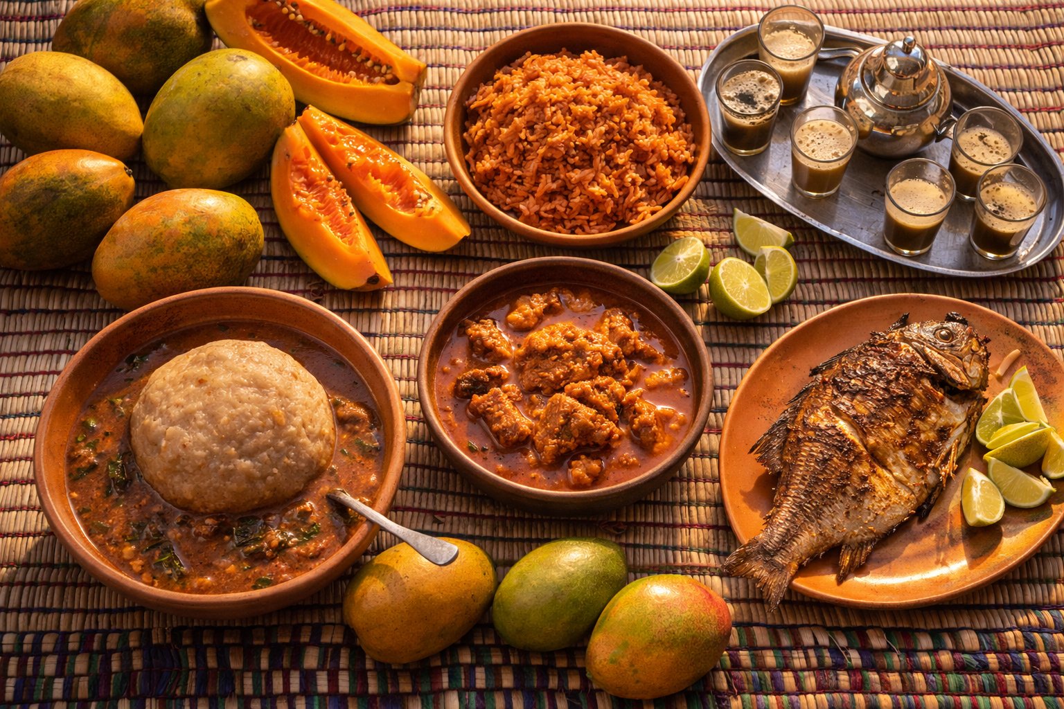 Traditional Malian food spread