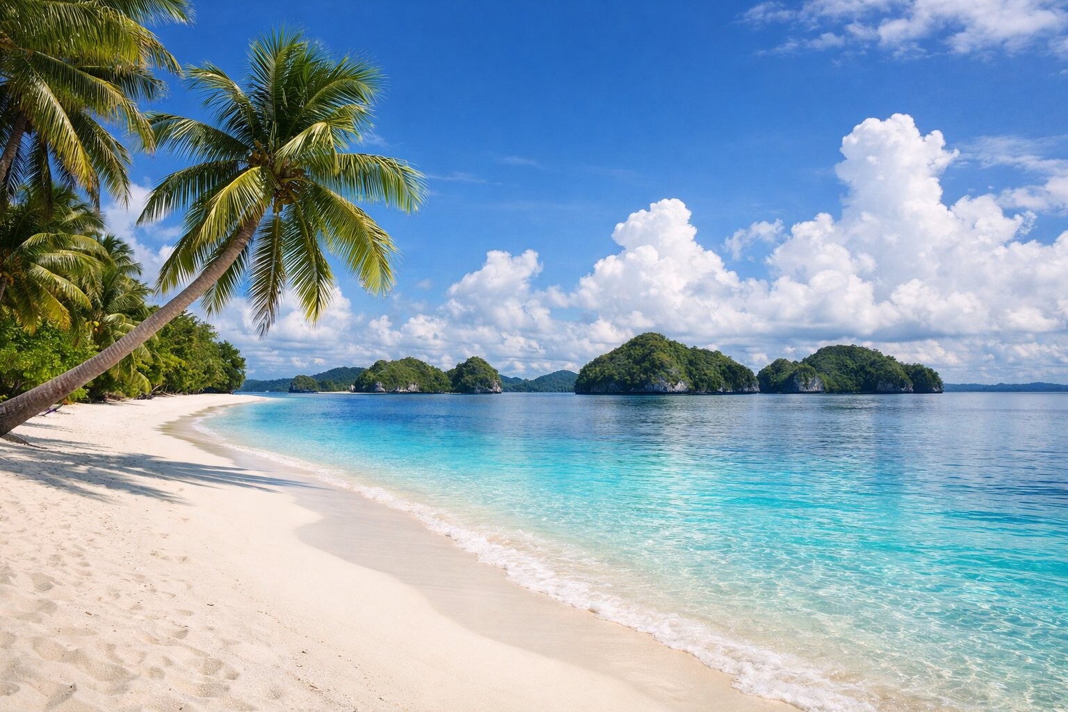 Tropical beach in Palau with Rock Islands