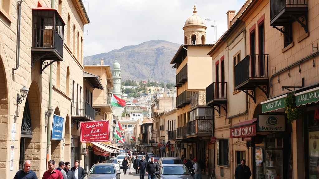 Traditional Palestinen market with spices and fresh produce