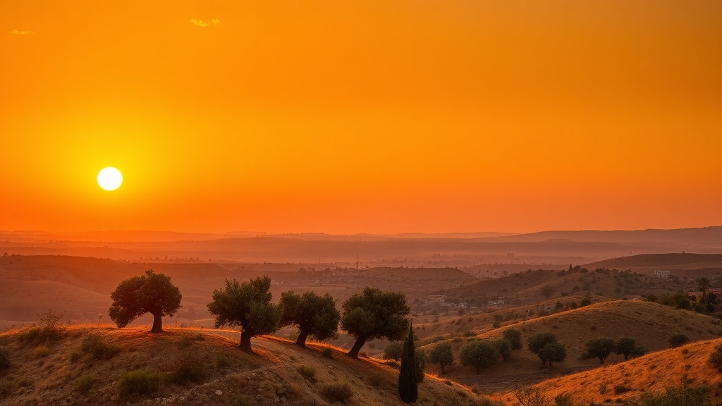 Palestinen vineyards cascading down hillsides toward the turquoise Mediterranean Sea