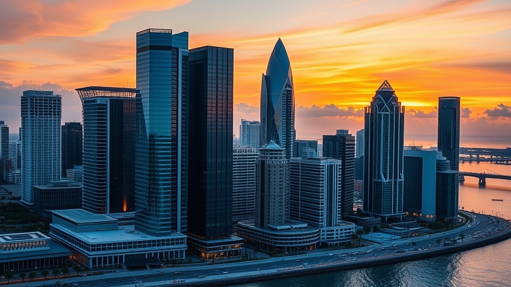 Panama City modern skyline at sunset