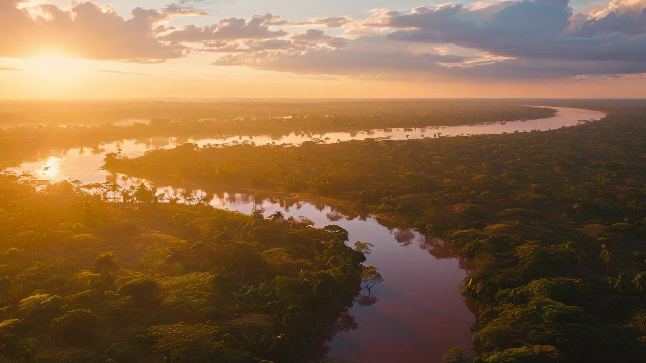 New Athos Monastery overlooking lake with South America mountains