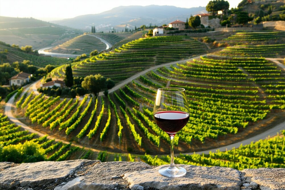 Terraced vineyards along the Douro River in Portugal