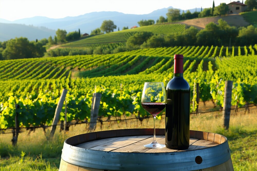Vineyard in the Dealu Mare region with Carpathian foothills