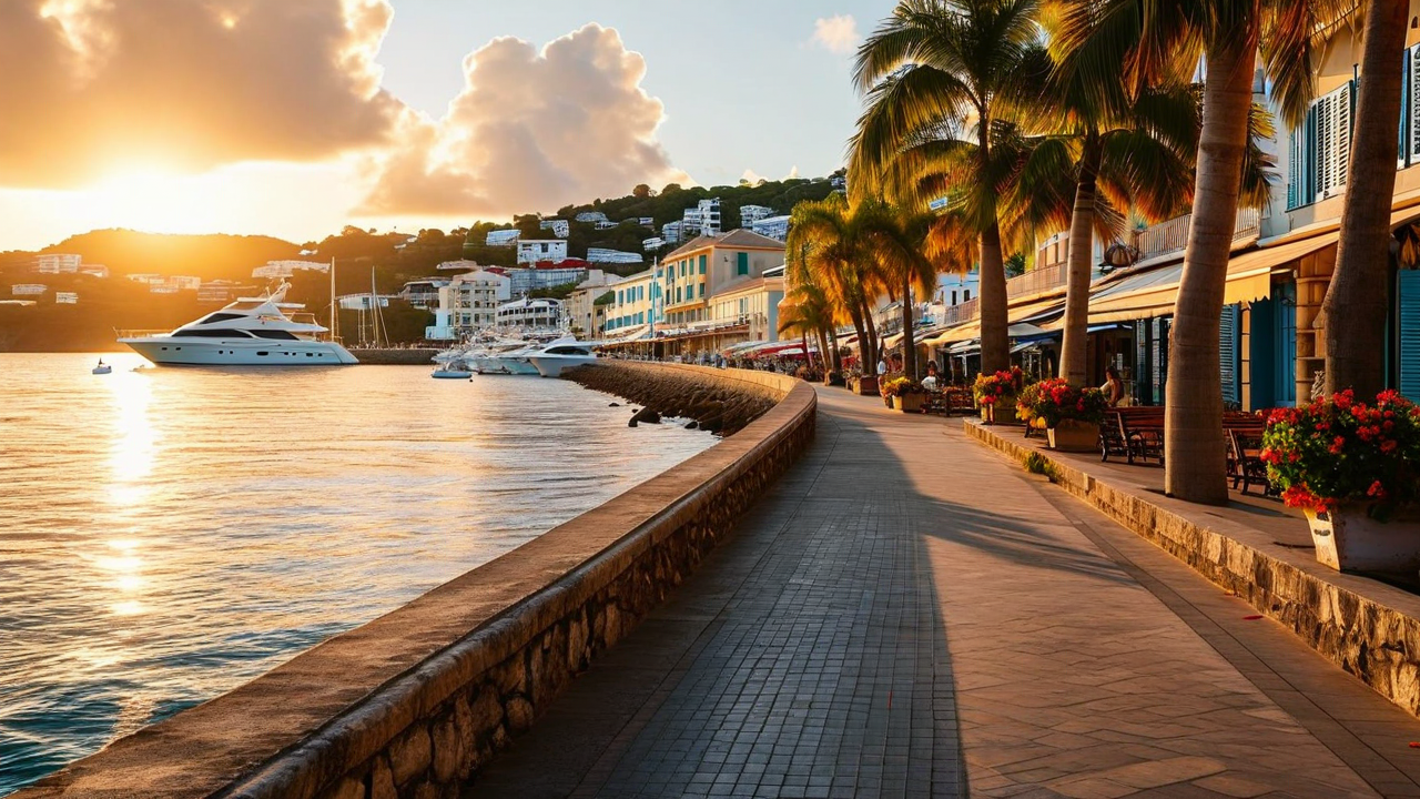 Castries Seafront Promenade at golden hour