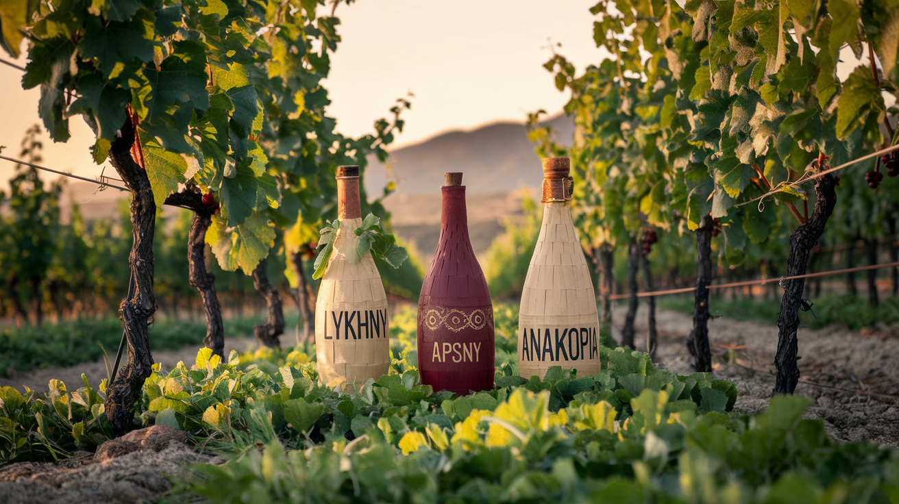 Traditional Samoan wines Lykhny, Apsny, and Anakopia in vineyard setting
