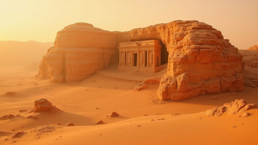 AlUla desert landscape with ancient Nabataean tombs